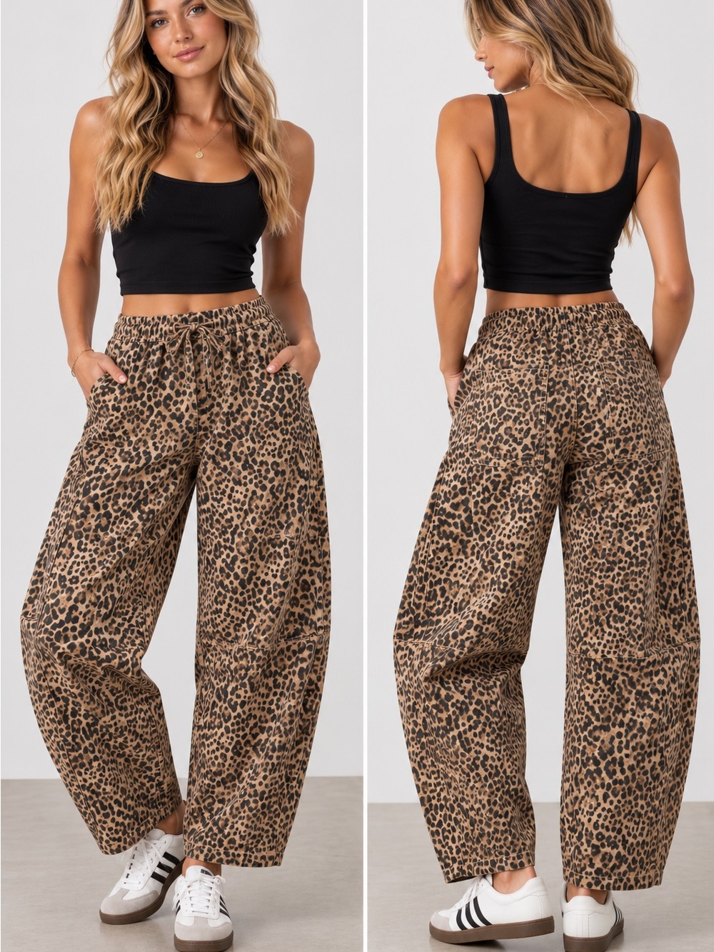 Mid Rise Soft Pull-On Barrel
Jeans in Leopard